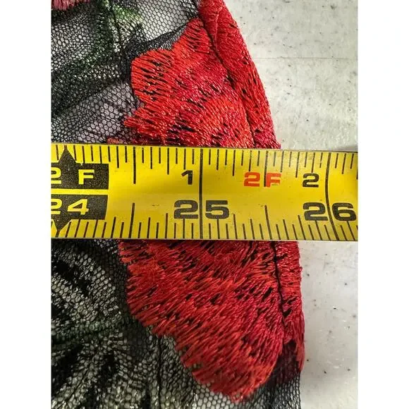 Beige by eci Black Embroidered Floral Blouse Sheer Bell Sleeve L Lined Party D31 - Picture 7 of 7